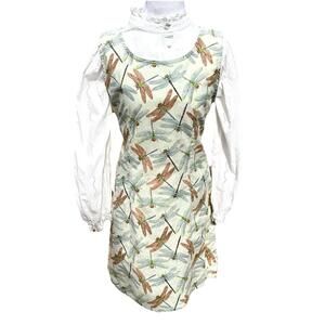 Vintage 90’s  Tom Tom Of California Dragonfly Bug Print Jumper  Linen Dress Sz S